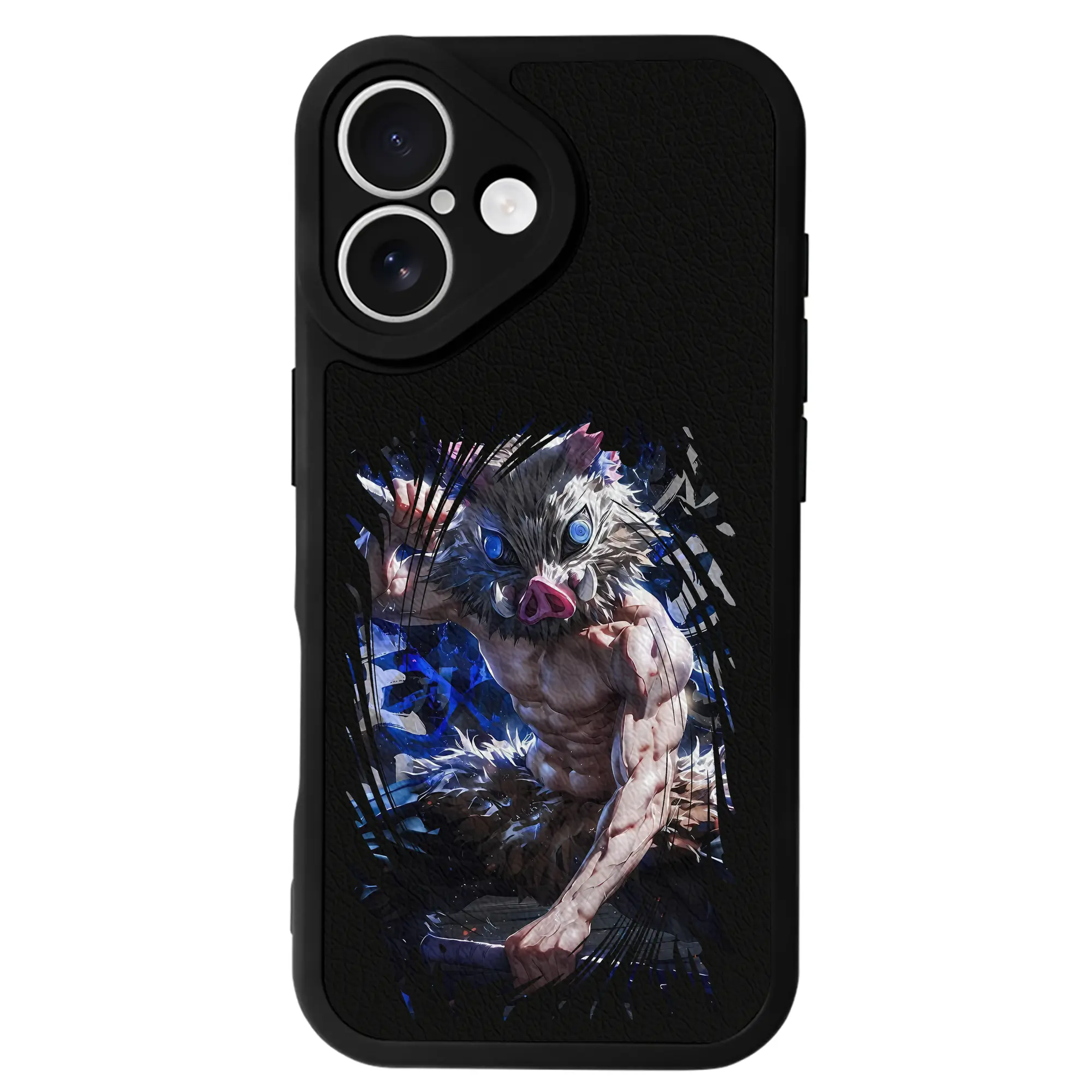 鬼滅の刃 グッズ,嘴平 伊之助 - IPhone 16シリーズ対応 ・ シリコンスマホケース ・ レザー調 ・ 高精度フィット ・ 耐衝撃 ・ ワイヤレス充電対応 ・ 精密カット